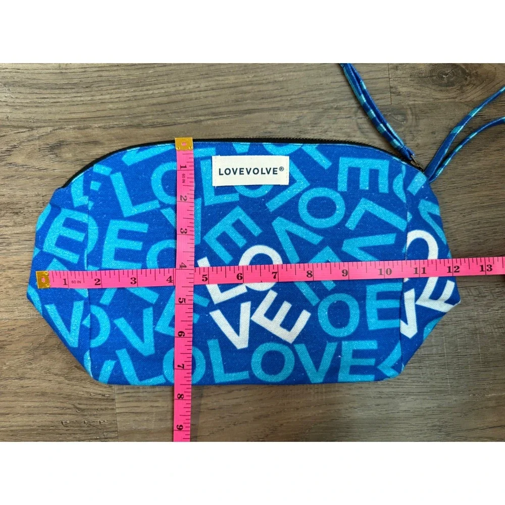 Lovevolve Blue LOVE Typographic Canvas Cosmetic Travel Bag‎ Wristlet Pouch Large
